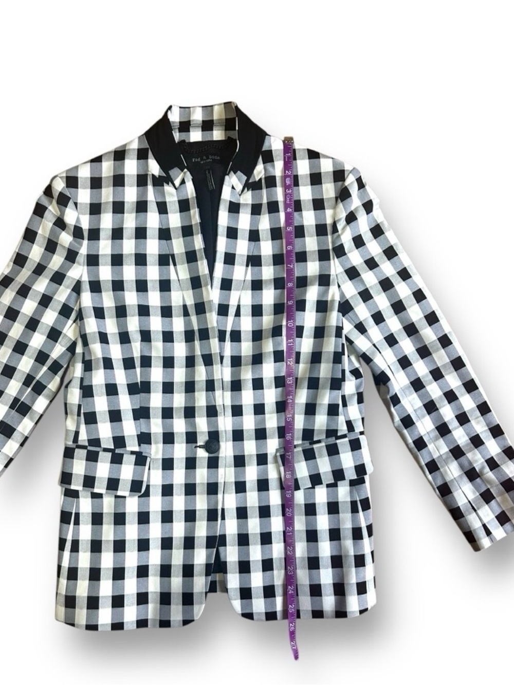 rag & bone Black and White Gingham Collarless Blazer - Picture 4 of 7